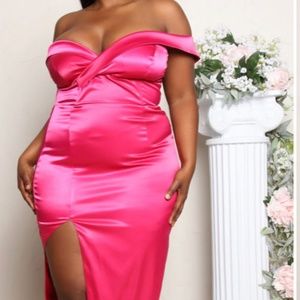 Satin off the shoulder Maxi Dress